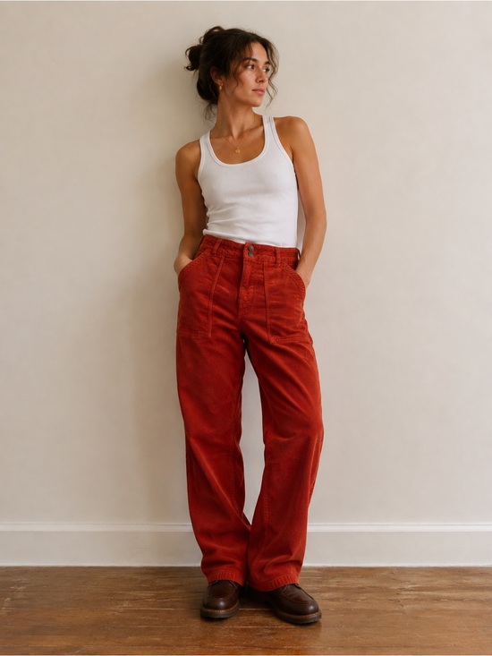 Pilcro Denim - Anthropologie Pilcro Corduroy Pants The Wanderer Relaxed Leg Salmon Red Size 28